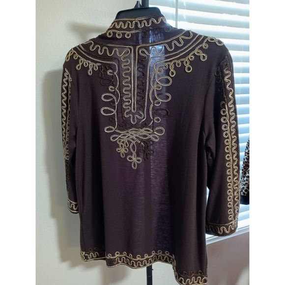 Objects Dart Open Front Embroidered Cardigan-Style Long Sleeve Black - Picture 2 of 4